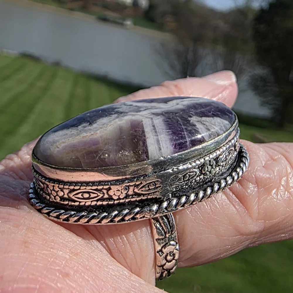 Natural Chevron Amethyst Gemstone Ring in 925 Sterling Silver (7)